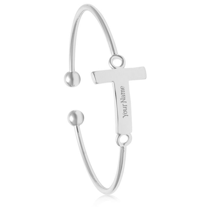 "T" Initial Bangle Bracelet In Silver Tone